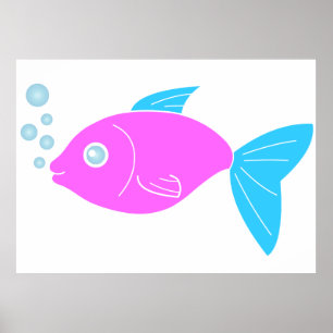 Póster Peixes engraçados cor-de-rosa