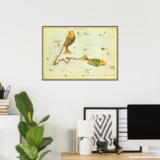 Poster Peixes, Espelho de Urânia da Constelação Vintage (Escritório em casa)