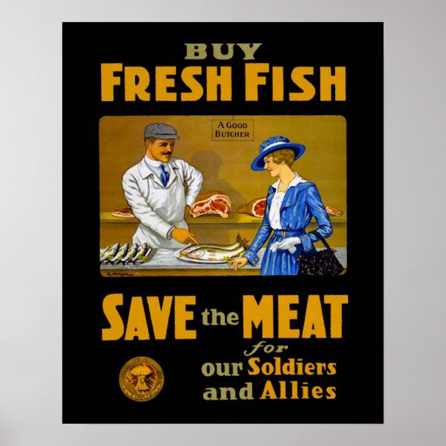 Poster Peixes Frescos comprares Vintage WW1 Retro Patriót (Frente)