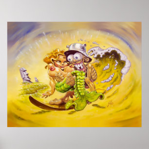 Póster Peixes grandes para um surfista de Tiki