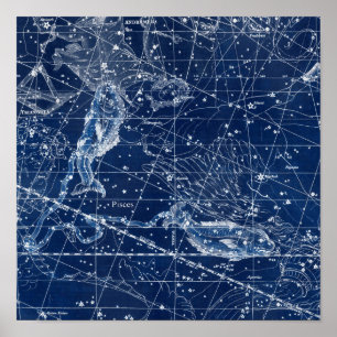 Poster Peixes Ilustração de Vintagem de Sinal Zodíaco