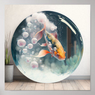 Poster Peixes Koi Japoneses Em Bolha