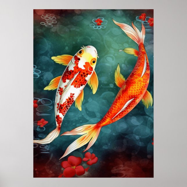 Poster Peixes Koi Nadando em um Lago (Frente)