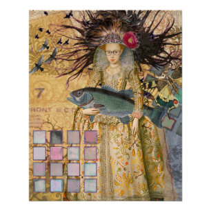 Póster Peixes Mulher Vintage Gótico Clássico