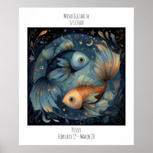 Poster Peixes Nome de Astrologia Zodiacal & Aniversário