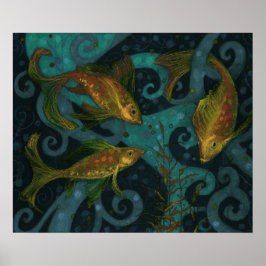 Poster Peixes ouros Submarinos Pintando Teto Negro