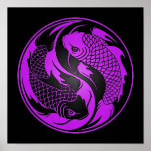 Poster Peixes roxos e pretos de Yin Yang Koi