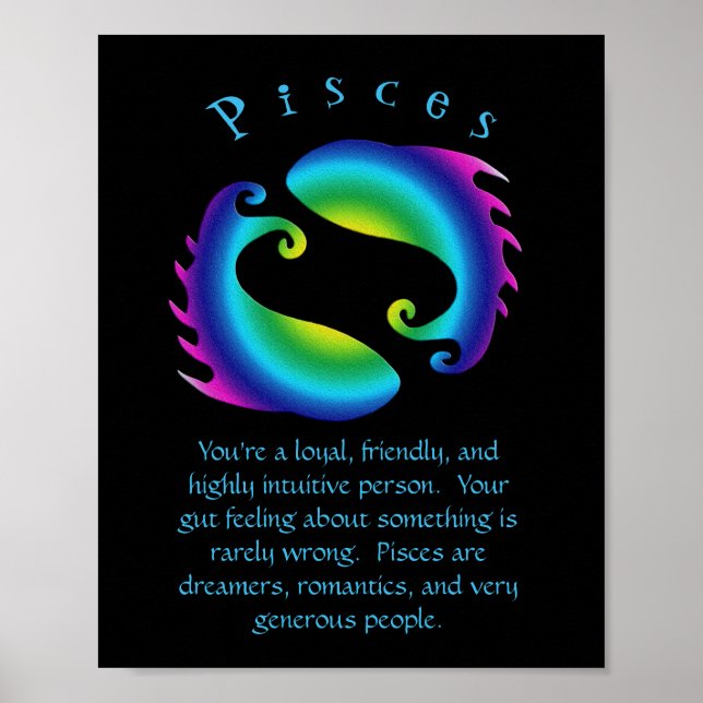 Poster Peixes Símbolo de Astrologia de Peixe Zodiac (Frente)