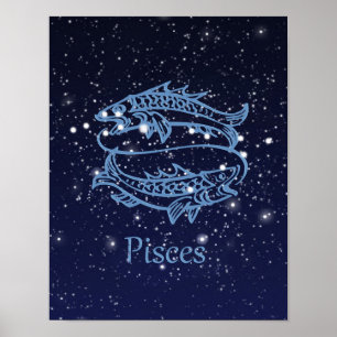 Poster Peixes Símbolo Zodiac e Constelação