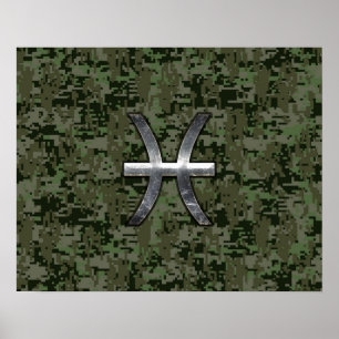 Póster Peixes Sinal de Zodíaco na Camuflagem Digital Woo