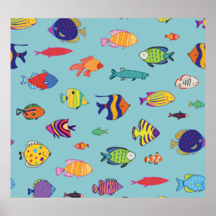 Poster Peixes tropicais, padrão de linha de colheita