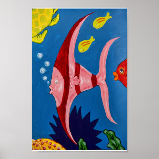 Poster Peixes Tropicais Rosa e Vermelho