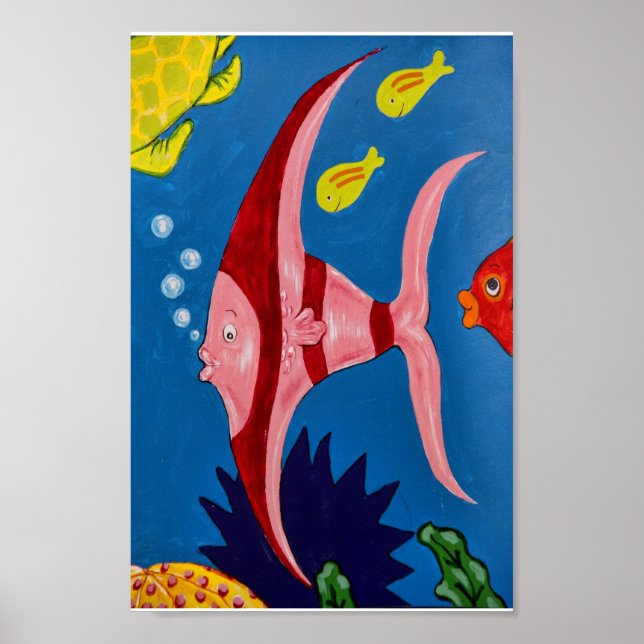 Poster Peixes Tropicais Rosa e Vermelho (Frente)
