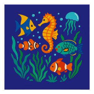 Póster Peixes Tropicais Submarinos - Vida Marinha