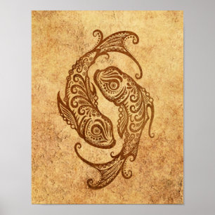 Poster Peixes Vintage Aged Zodiac