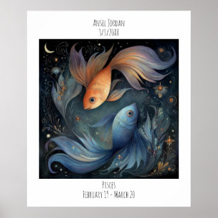 Poster Peixes Zodíaco Astrologia Nome & Aniversário