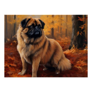 Póster Pekingês nas Folhas de outono caem inspiração