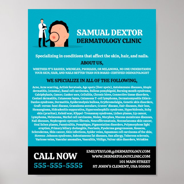 Poster Pele, Dermatologista, Clínica Dermatológica (Frente)
