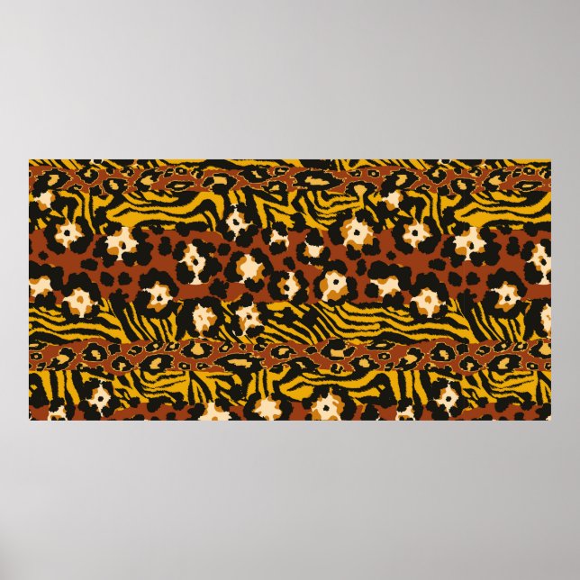 Poster Peles de leopardo e de tigre selvagens com mantas  (Frente)