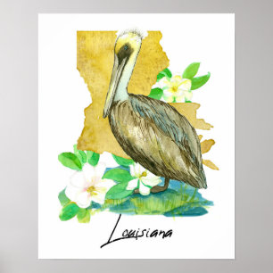 Poster Pelicano do Estado da Louisiana Forma Flor de Magn