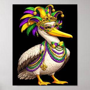 Poster Pelicano engraçado do Mardi Gras
