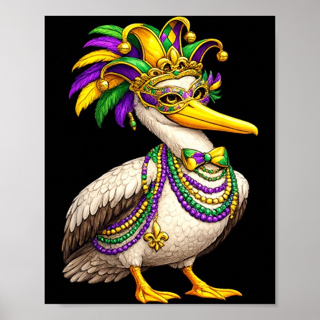 Poster Pelicano engraçado do Mardi Gras (Frente)