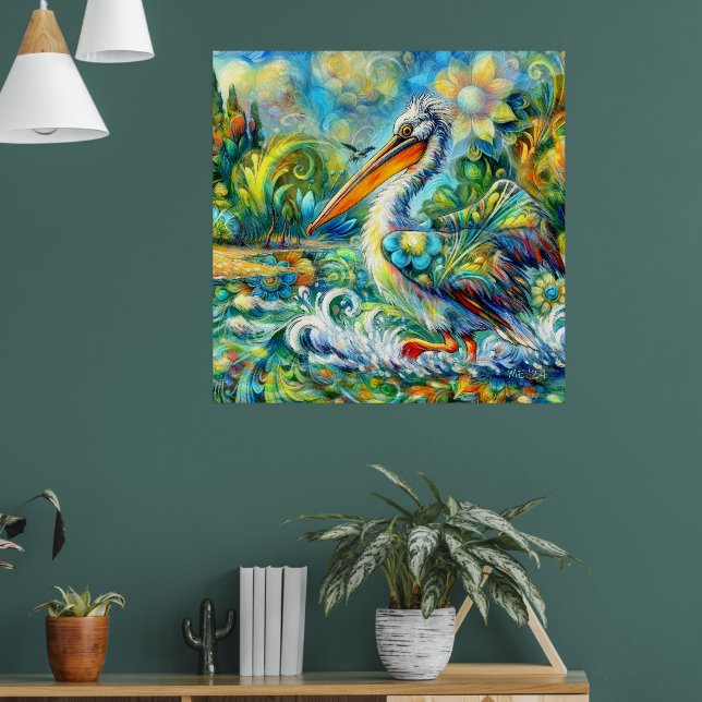 Poster Pelicano no País das Maravilhas Amarelo Verde Flor (Sala de Estar 1)