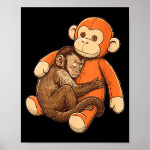 Poster Pelúcia de macaco engraçado abraçando mulher