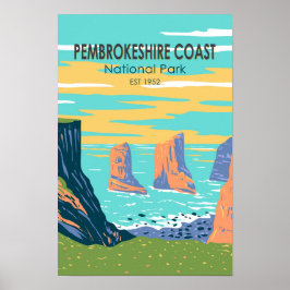 Poster Pembrokeshire Coast National Park Wales Vintage