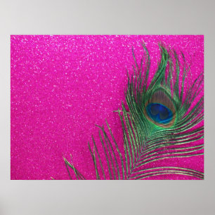 Póster Pena cor-de-rosa Glittery do pavão
