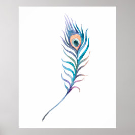 Poster pena de pavão azul aquarela