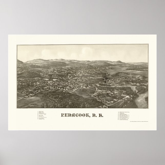 Póster Penacook, Mapa Panorâmico NH - 1887 (Frente)
