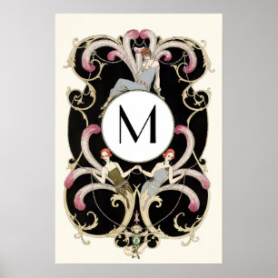 POSTER PENAS ART DÉCO, MONOGRAMA DE ROUPA FASHION BELEZA