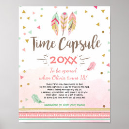Poster Penas com cápsulas Tribais Garota Boho Dourada
