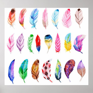 Poster Penas de Aquarela: Linda Coleção Vintage.