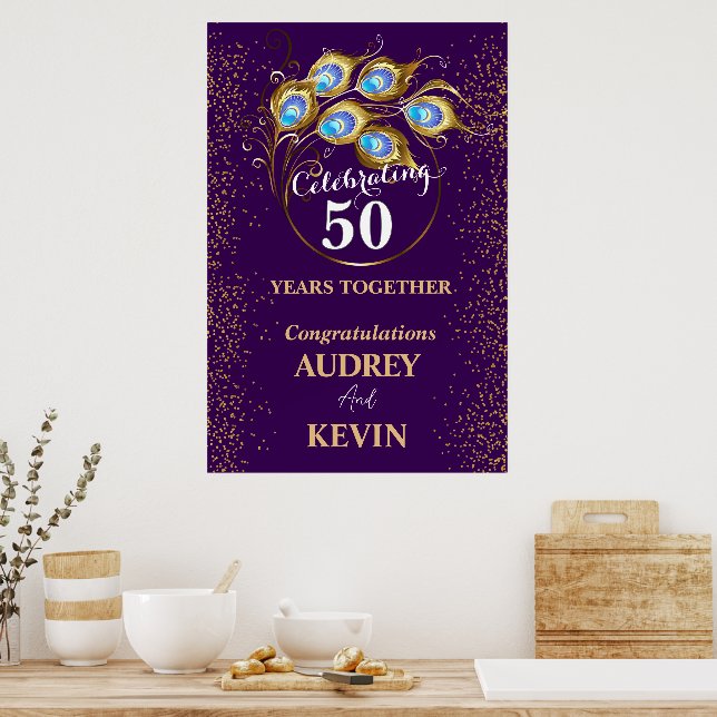 Poster Penas de Pavão 50º Aniversário de Casamento (Cozinha)