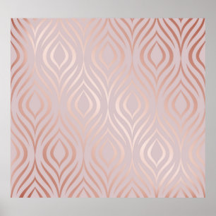 Poster penas de pavão de ouro-rosa, vindimagem