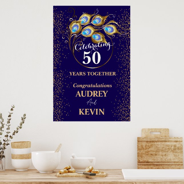 Poster Penas de Peacock 50º Aniversário de Casamento (Cozinha)