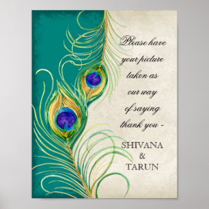 Poster Penas de Penas de Casamento Fotografia Booth Sinal