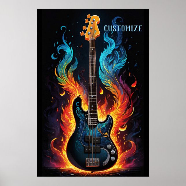 Poster Penas E Chamas Elétricas Bass Guitar (Frente)