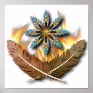 Póster penas e chamas nativas de gavião-cauda-vermelha