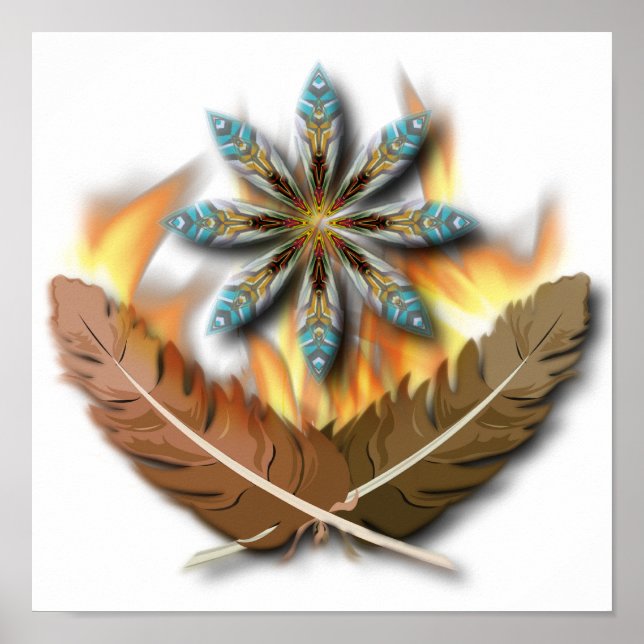 Póster penas e chamas nativas de gavião-cauda-vermelha (Frente)