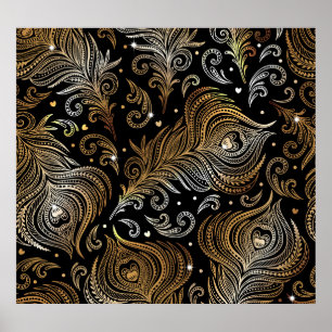 Poster Penas Peacock: Desenho Artístico À Mão Livre.