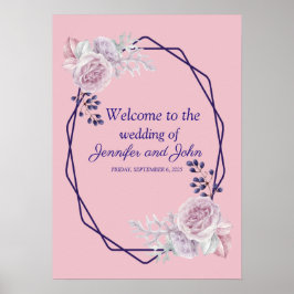 Poster Penas Rosa GeométricoFrame Wedding em Roxo