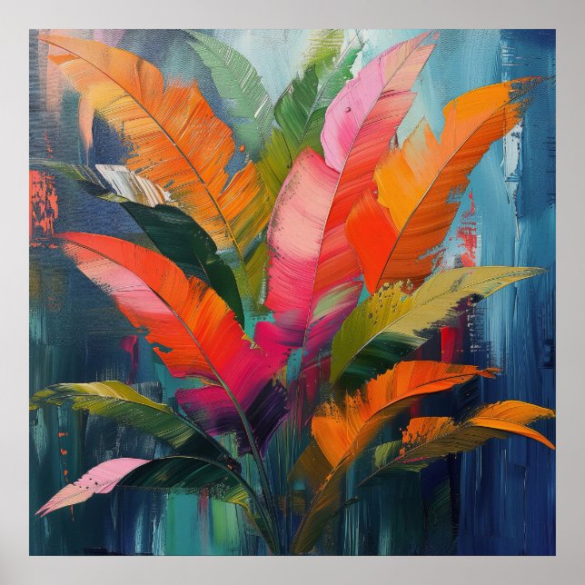 Poster Penas Tropicais – Abstração Botânica Vibrante (Frente)
