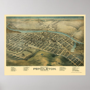 Poster Pendleton, OU mapa panorâmico - 1890's
