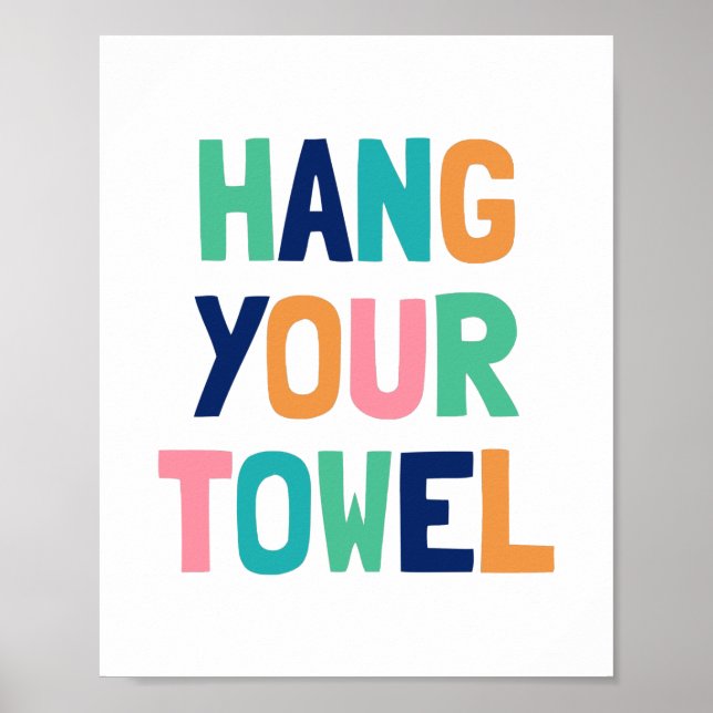 Poster Pendure Seu Toalha, Decoração de Banheiro Infantil (Frente)