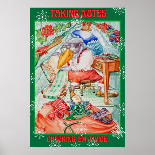 POSTER PENGUIM SANTA TOMANDO NOTAS VERIFICANDO-OS DUAS VE