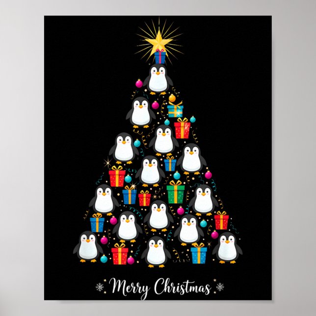 Poster Penguin Christmas Tree Xmas Day Holiday Men &amp;  (Frente)