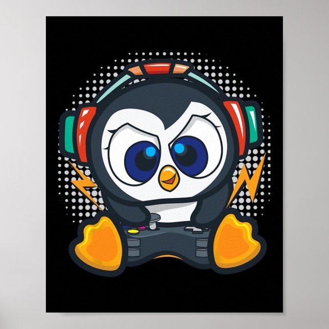 Poster Penguin Gaming Shirt Boys Kids Gamer Gift Penguin  (Frente)